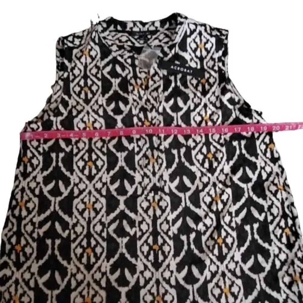 Acrobat Women's 100% Silk Sleeveless Black/White Print Tunic Dress Size Medium - Picture 9 of 10